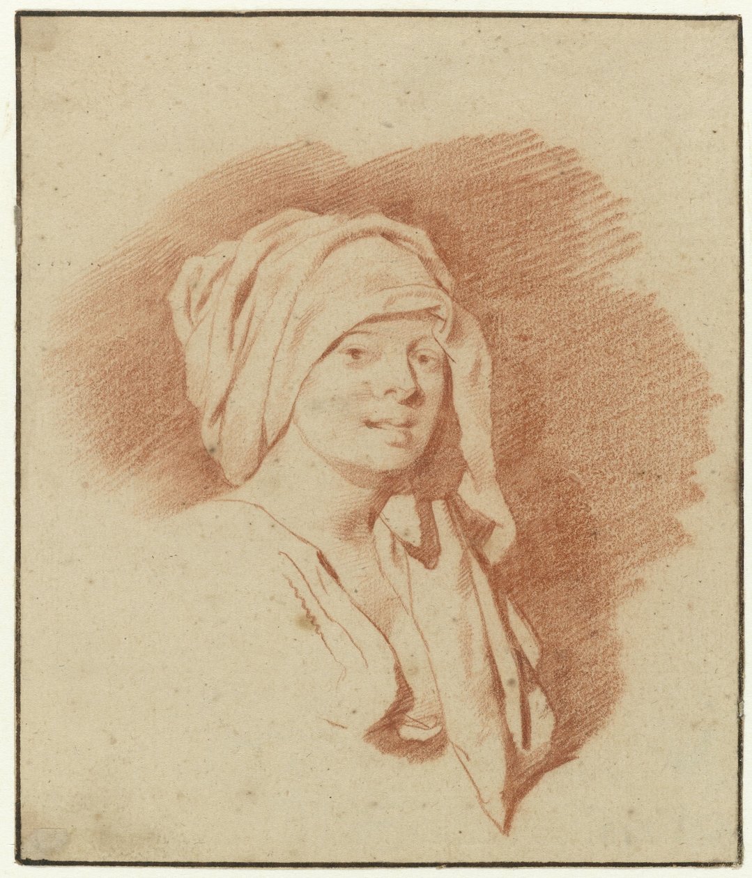 Studie af en kvinde, brystlængde, iført hovedbeklædning, vendt mod højre af Cornelis Pietersz. Bega