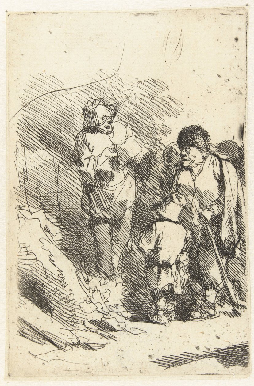 Syngende mand og lyttende publikum inklusive barn og mand af Cornelis Pietersz. Bega