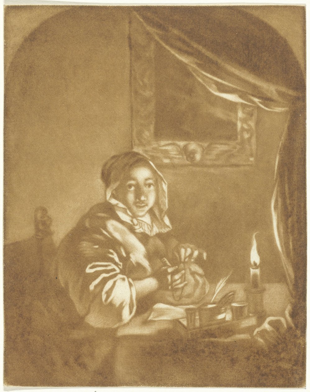 Dame ved levende lys af Cornelis Ploos van Amstel (signed by artist)