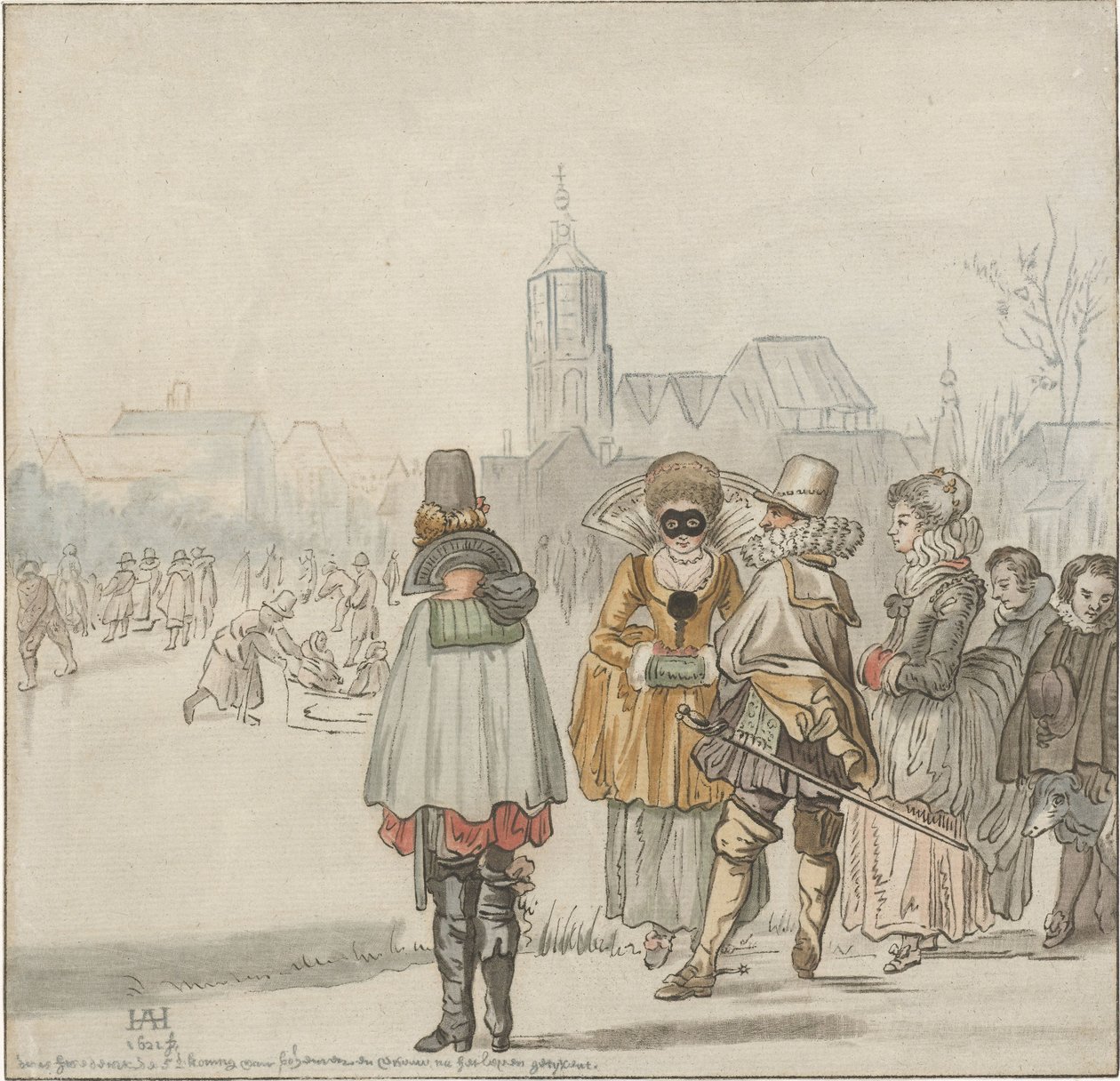 Elegant selskab på isen af Cornelis Ploos van Amstel (signed by artist)