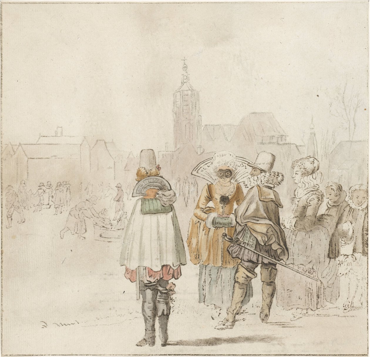 Elegant selskab på isen af Cornelis Ploos van Amstel (signed by artist)