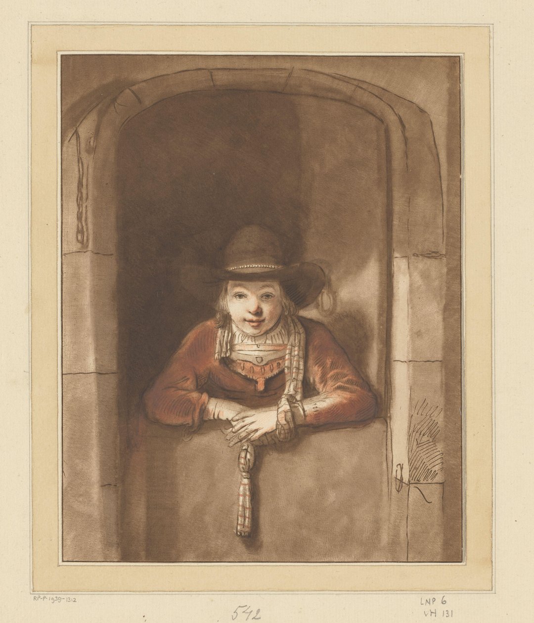 Dreng læner sig over en bunddør af Cornelis Ploos van Amstel (signed by artist)