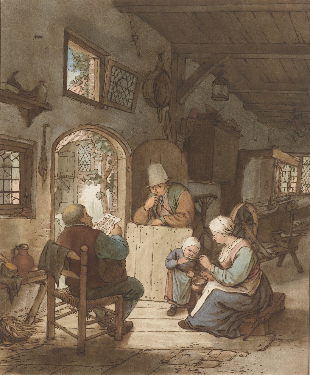 Avislæser i interiør af Cornelis Ploos van Amstel (signed by artist)