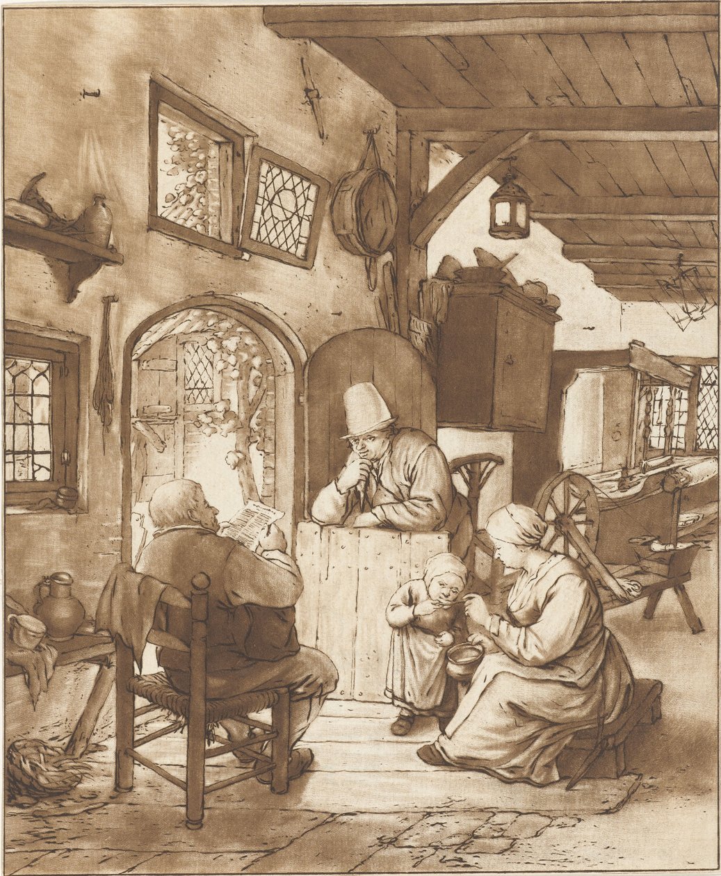 Avislæser i interiør af Cornelis Ploos van Amstel (signed by artist)