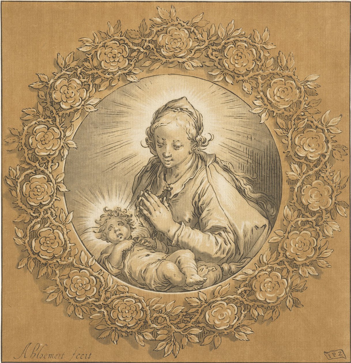Maria med Kristusbarn Jomfru Maria og Jesusbarnet af Cornelis Ploos van Amstel (signed by artist)