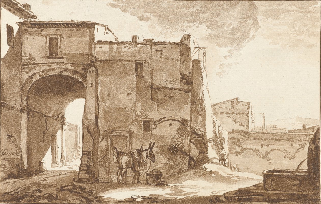 Port med rejsende og muldyr af Cornelis Ploos van Amstel (signed by artist)