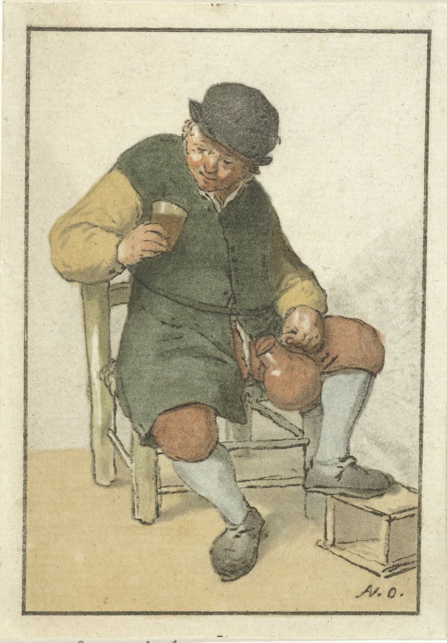 Siddende landmand med kande af Cornelis Ploos van Amstel (signed by artist)