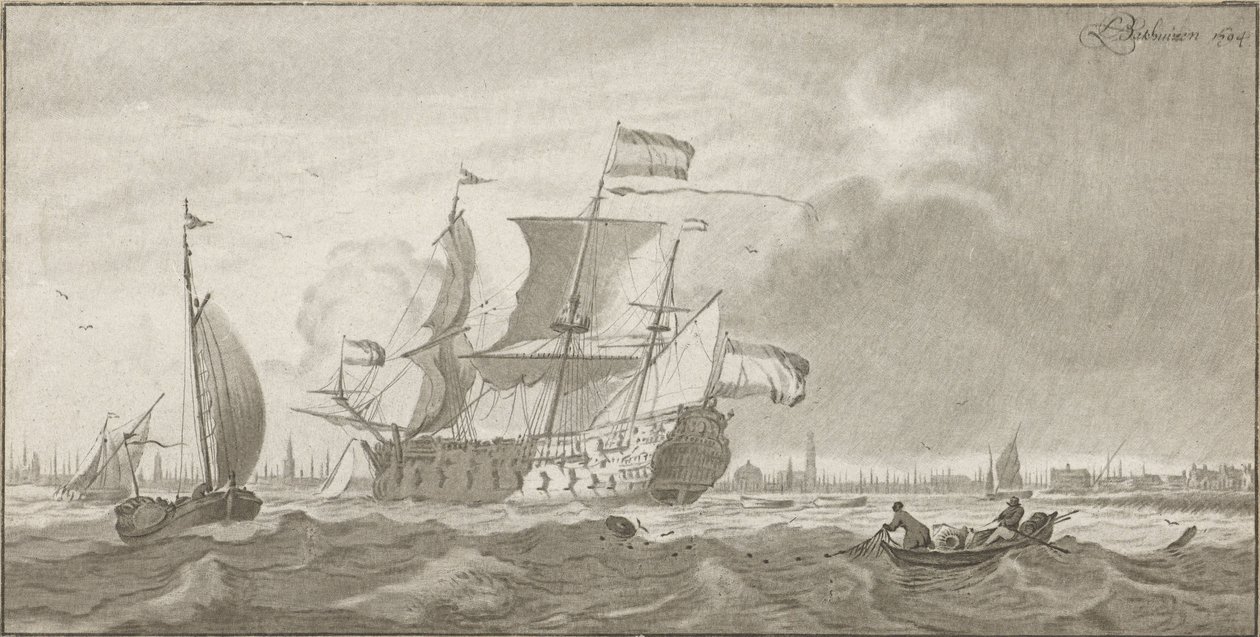 Krigsskib på IJ af Cornelis Ploos van Amstel