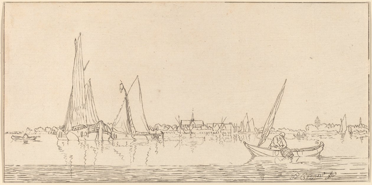 Flod med By af Cornelis Ploos van Amstel