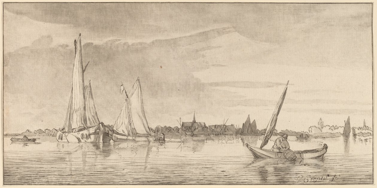 Flod med By af Cornelis Ploos van Amstel