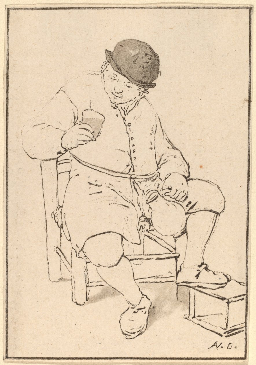 Siddende Bonde med Kande, ca. 1763. af Cornelis Ploos van Amstel
