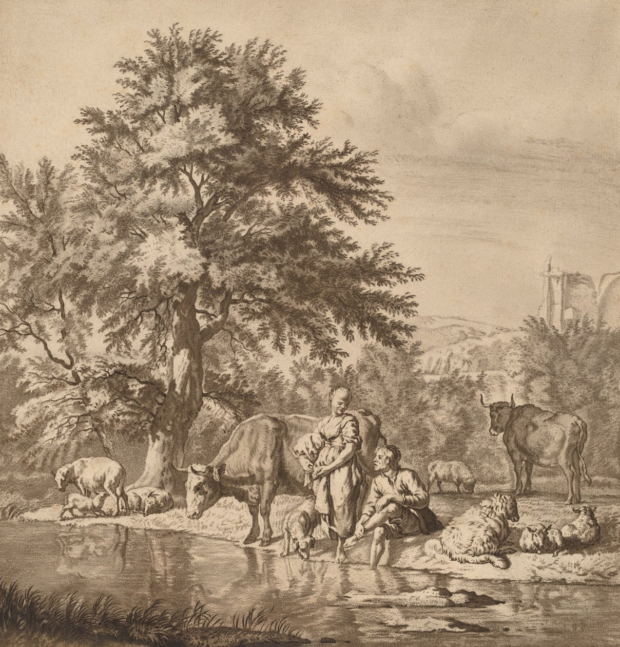Hyrde og hyrdinde med deres flok, 1763, udgivet 1765. af Cornelis Ploos van Amstel