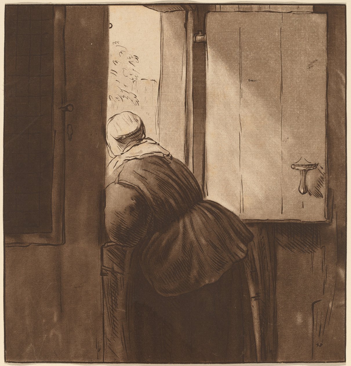 Woman Leaning over a Lower Door, 1761, udgivet 1765. af Cornelis Ploos van Amstel