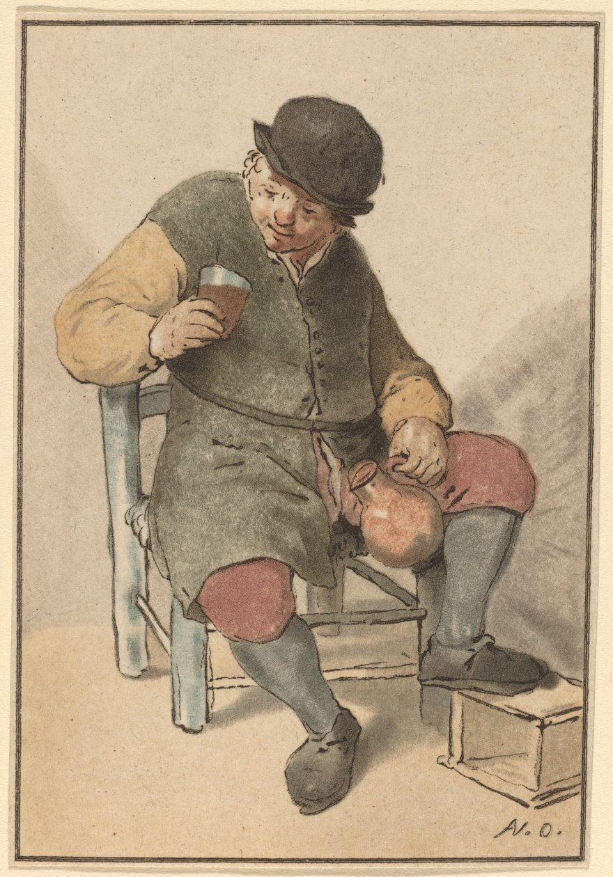Siddende Bonde med Kande af Cornelis Ploos van Amstel after Adriaen