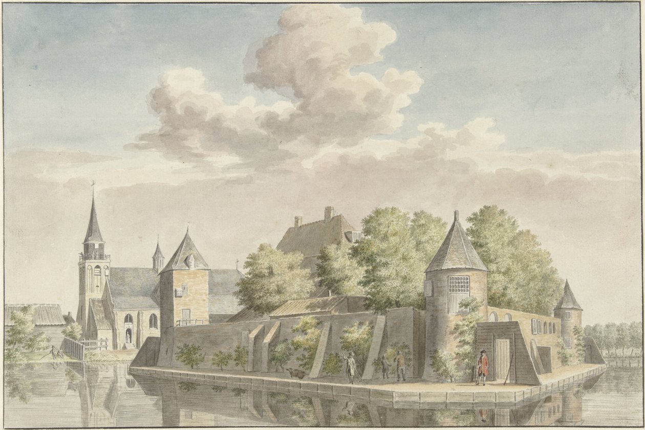Hof van Putten og kirken Geervliet af Cornelis Pronk (possibly)