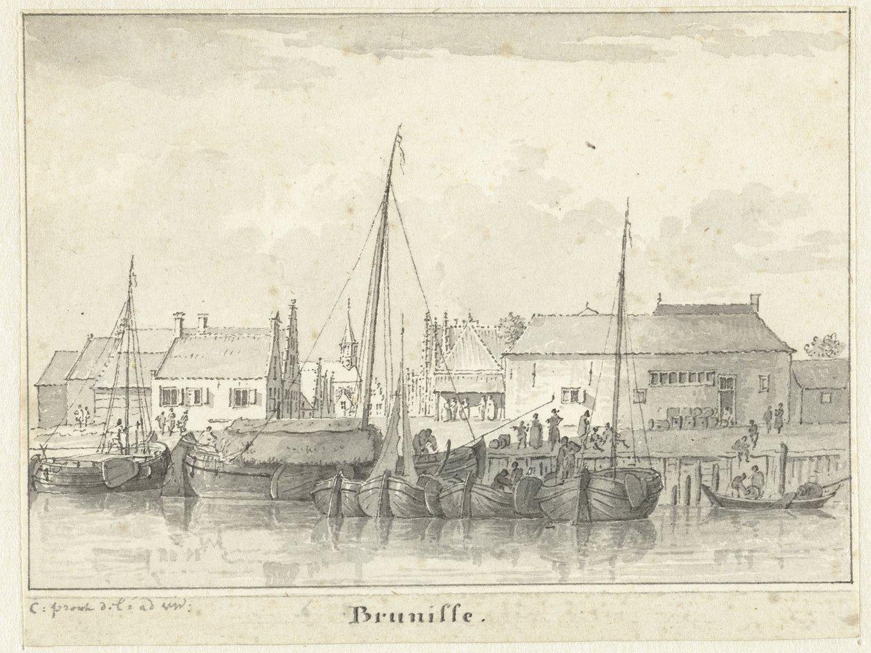 Udsigt over havnen i Bruinisse af Cornelis Pronk