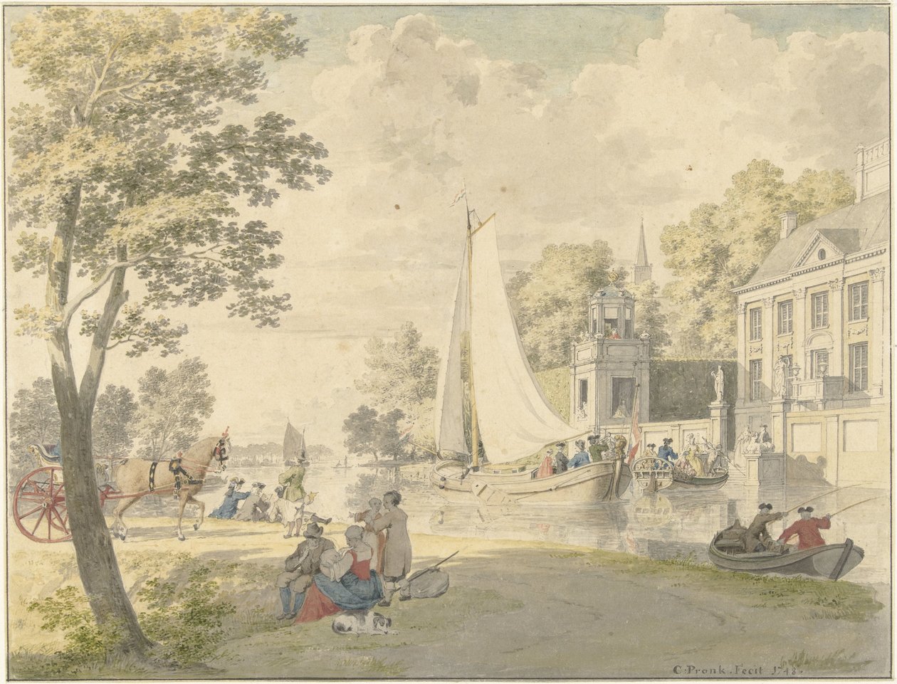 Sommerlandscene med lystskibe af Cornelis Pronk