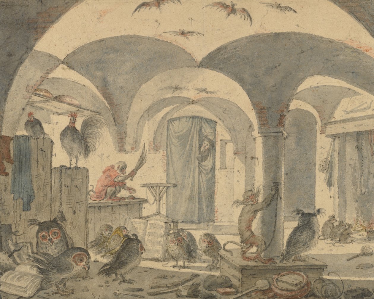 En fortryllet kælder med dyr af Cornelis Saftleven