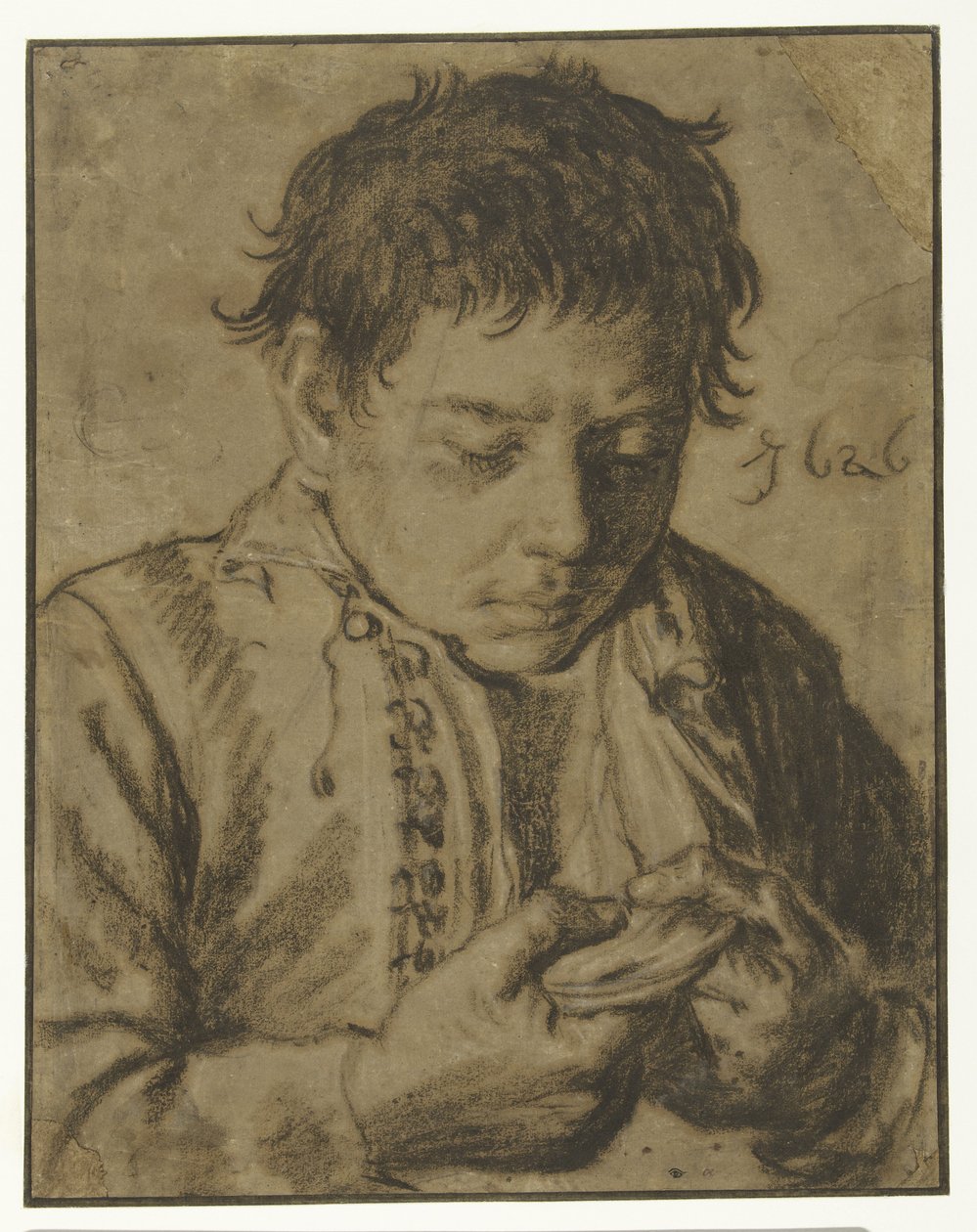 Dreng plukker lopper af, halv længde af Cornelis Saftleven