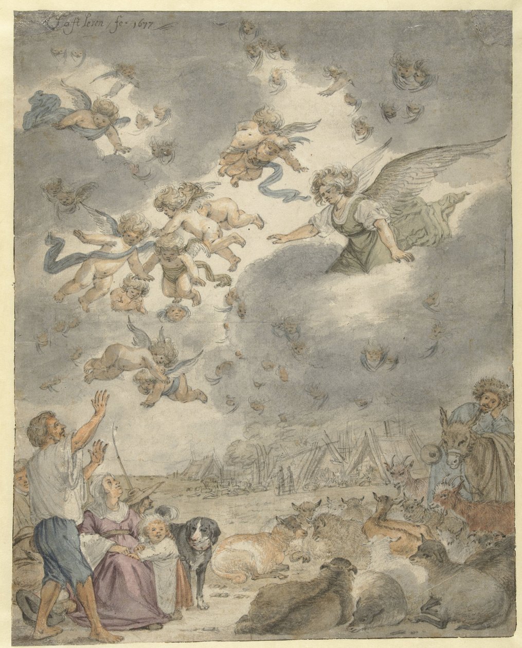 Bebudelsen til hyrderne af Cornelis Saftleven