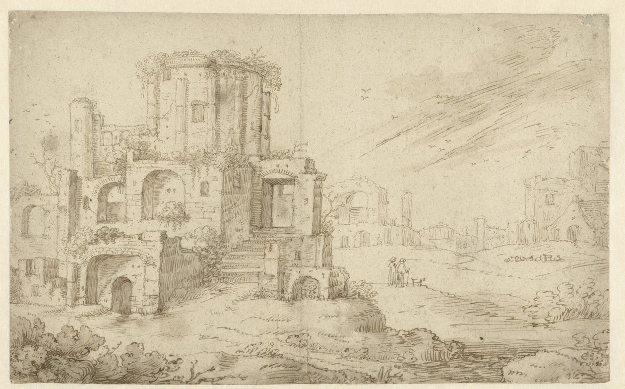 Landskab med gamle ruiner af Cornelis Saftleven