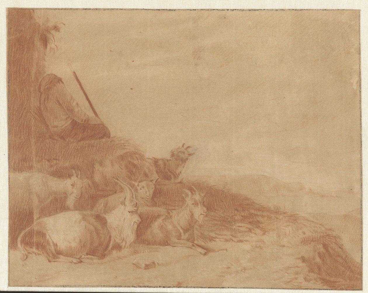 Sovende hyrde med geder af Cornelis Saftleven