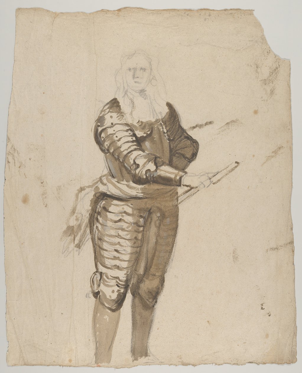 Studie af en stående kommandør, der holder en stav, verso..., begyndelsen af det 17.-midten af det 17. århundrede. af Cornelis Schut I
