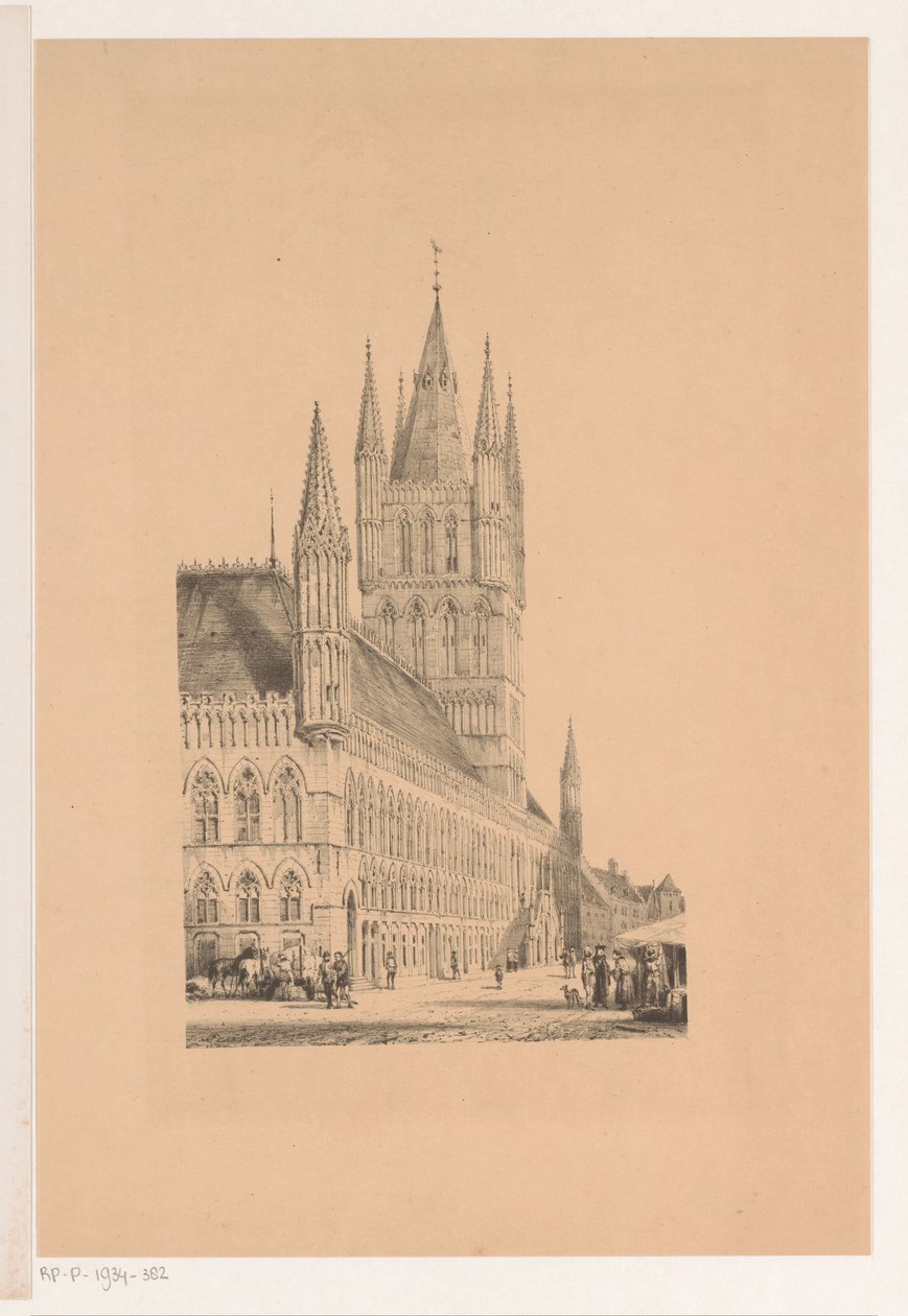 Tøjhallen i Ypres Rådhus fra det trettende århundrede (titel på objekt) af Cornelis Springer