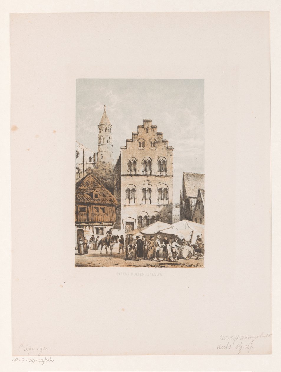 Huse fra det tolvte århundrede Steene huser 1100-tallet (titel på objekt) af Cornelis Springer