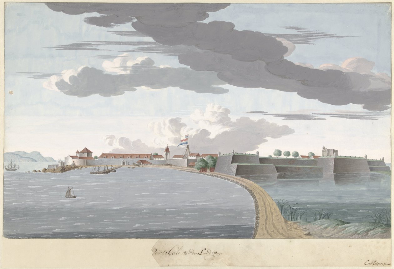 Fort Galle i Ceylon, set fra landsiden Piento Gale of the Country Road (titel på objekt) af Cornelis Steiger