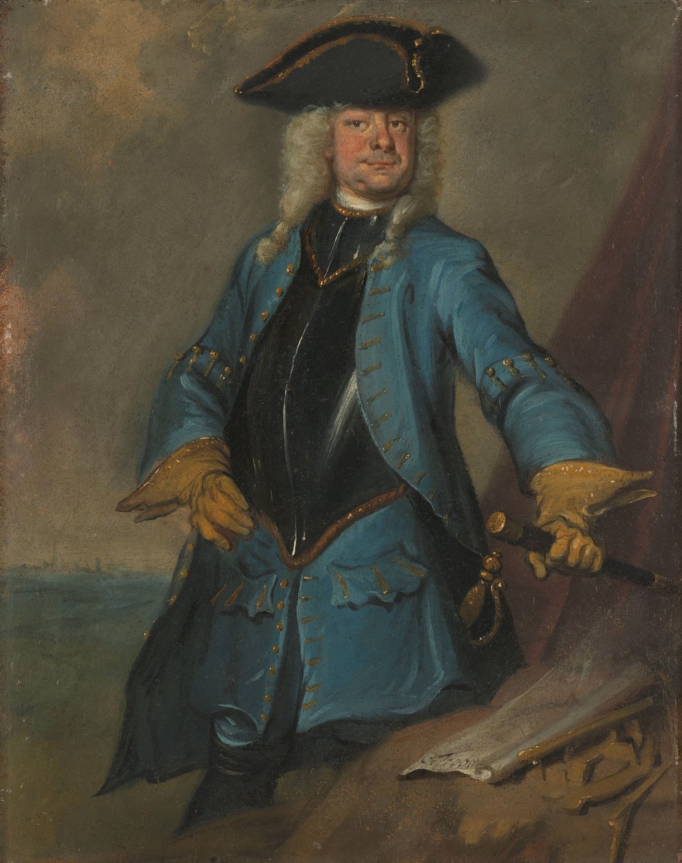Gerrit Sichterman (1688-1730). Generalkvartermester for kavaleriet, oberst for Oranje-Groningens infanteriregiment, kommandant af Grave af Cornelis Troost (signed by artist)