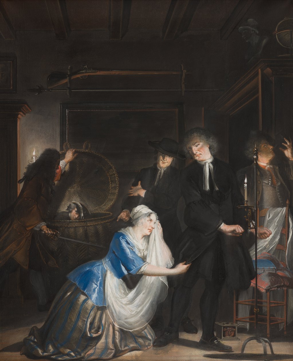 Falsk dyd opdaget: Opdagelsen af Volkert i vasketøjskurven, 1739 af Cornelis Troost