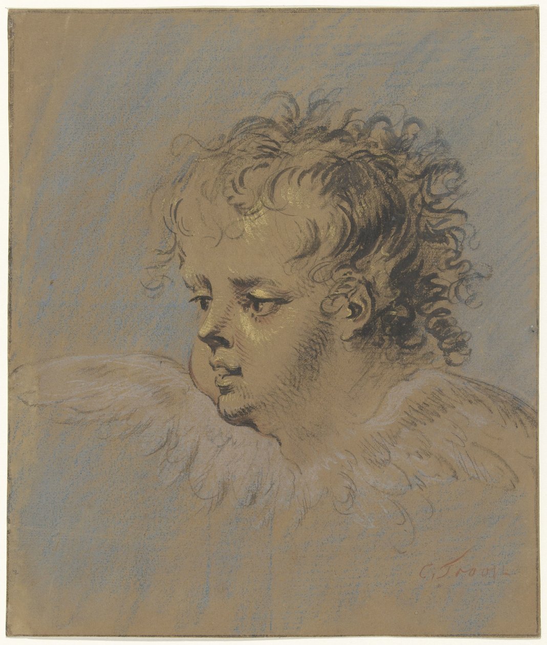 Bevinget englehoved af Cornelis Troost