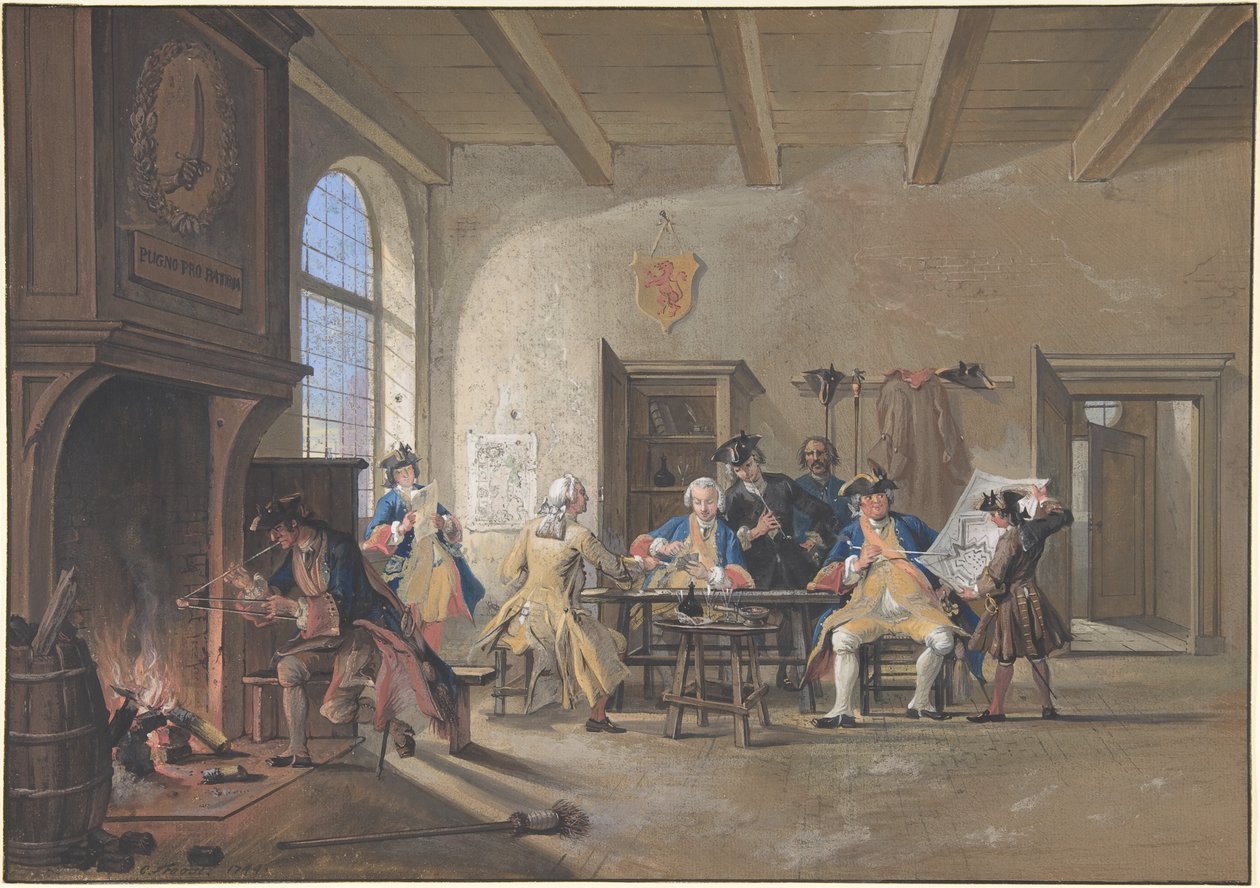 Scene i vagtrummet af Cornelis Troost