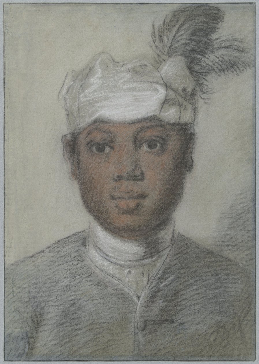 Hoved af en sort ung mand med fjerbeklædt turban af Cornelis Troost