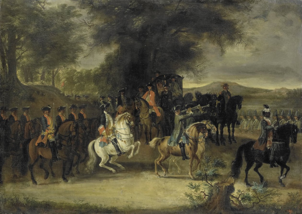 Inspektion af et kavaleriregiment, måske af William af Hessen-Homburg af Cornelis Troost