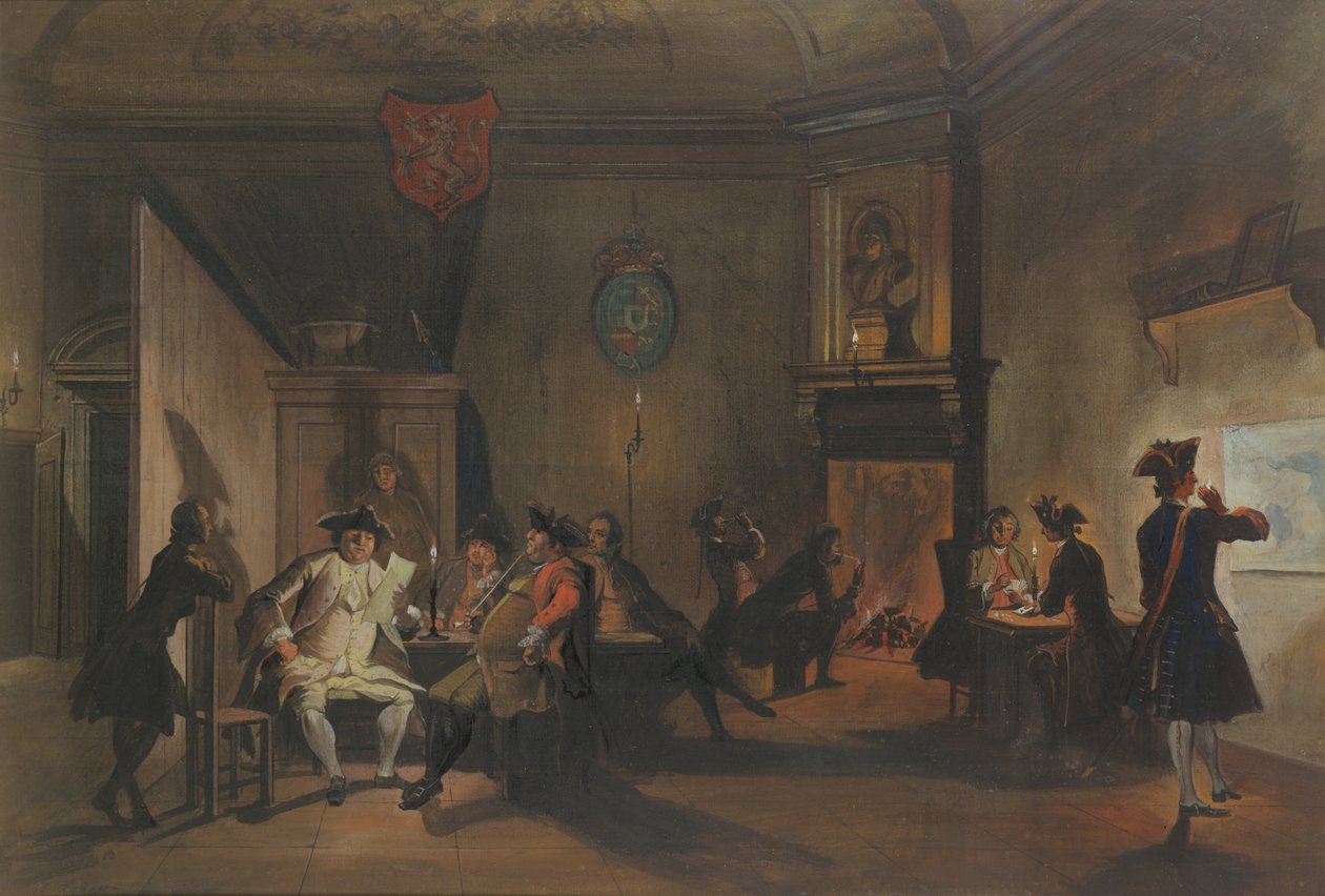 Interiør med militære officerer af Cornelis Troost