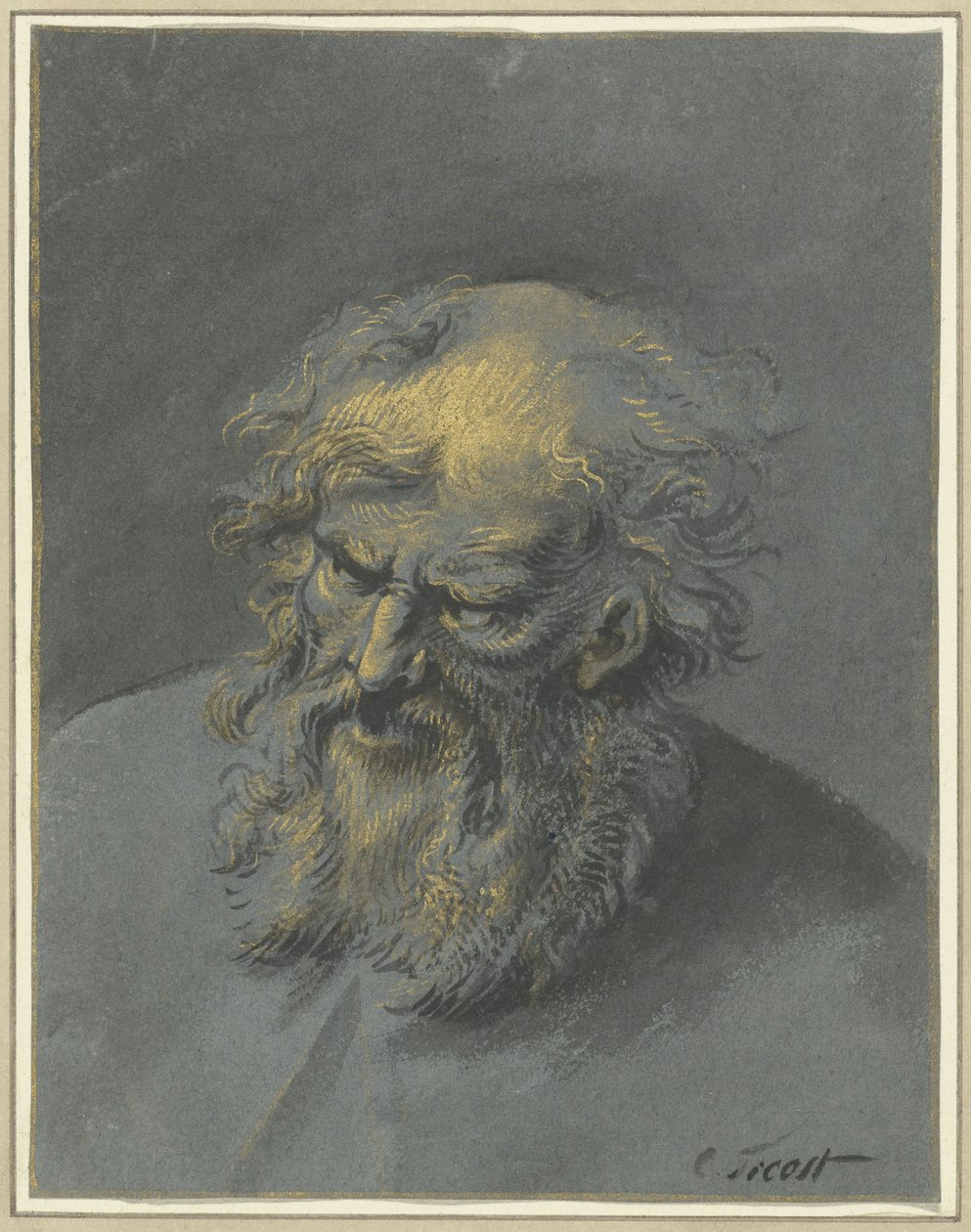 Hovedet på en gammel skægget mand (en apostel eller filosof) af Cornelis Troost