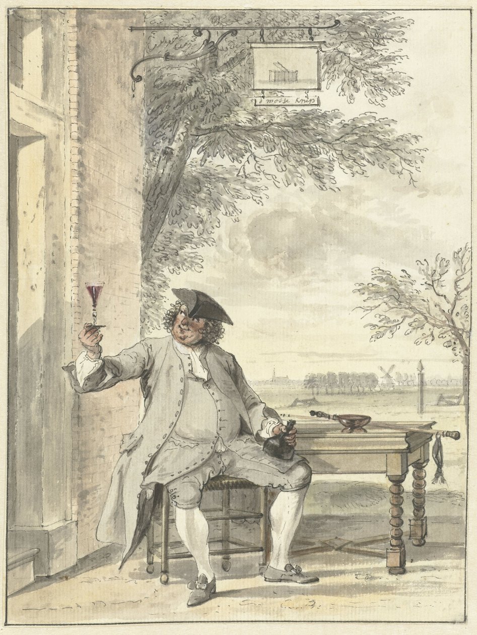 Hvilende rollator foran kroen De Mosse Knip af Cornelis Troost