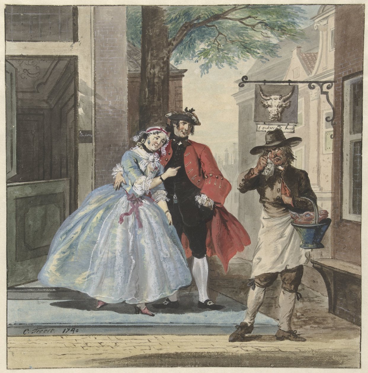 Scenescene fra Pefroen med fårehovedet af Cornelis Troost