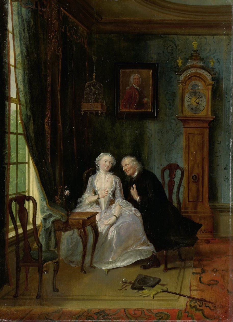 Unseemly Love, måske en scene af enkemanden Joost med Lucia, 2. scene fra stykket af Cornelis Troost