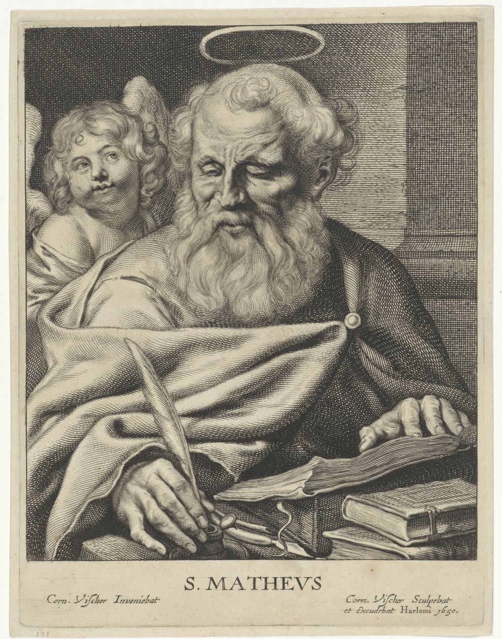 Evangelist Mattheüs S. MATHEVS (titel på objekt) Vier evangelisten (serietitel) af Cornelis Visscher (II)