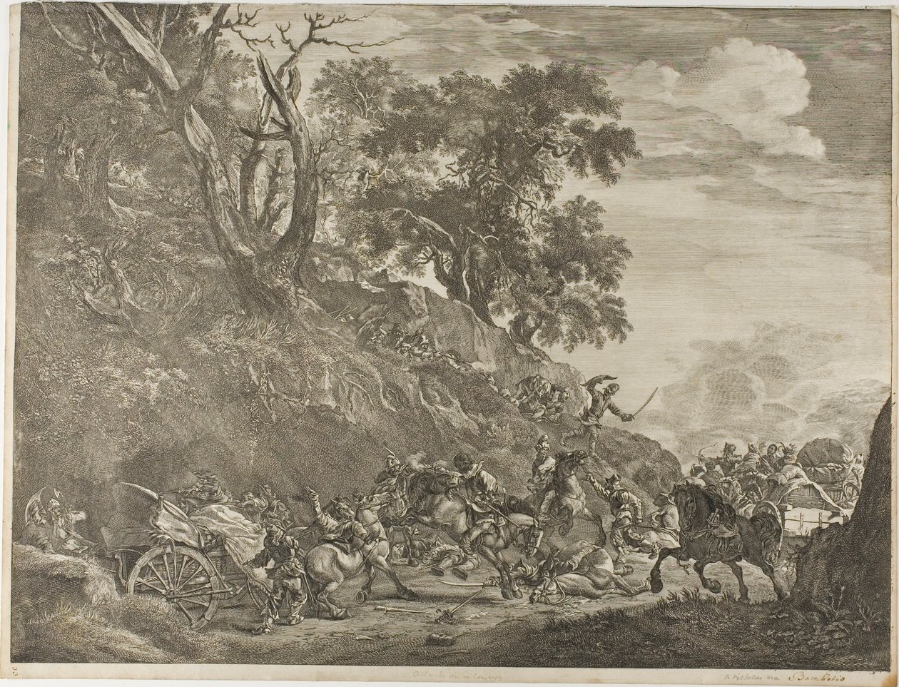 Angreb på en konvoj af Cornelis Visscher