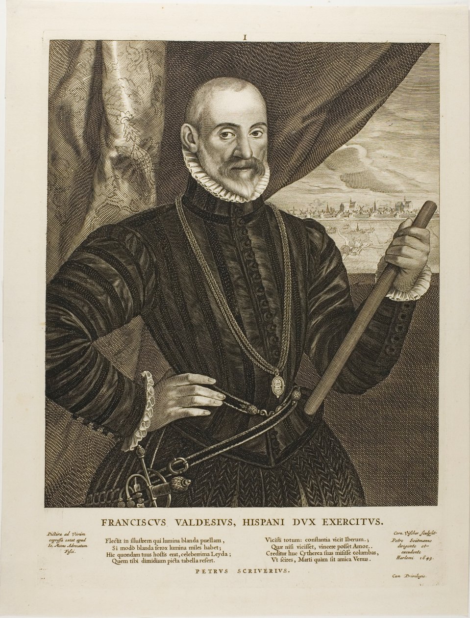 Francisco Valdes, spansk hærfører, planche 1 fra Quatuor Personae af Cornelis Visscher