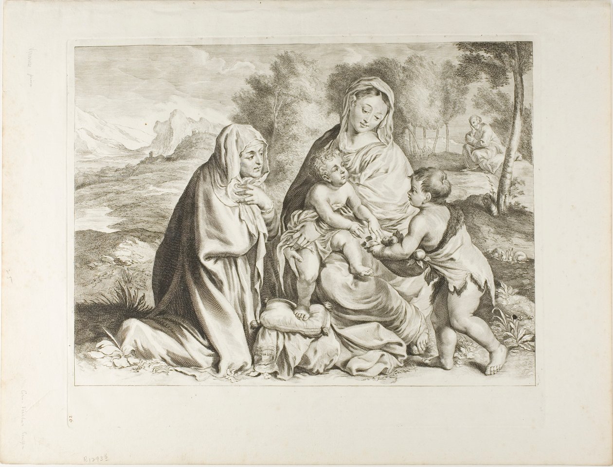 Den hellige familie med Johannes Døberen og den hellige Elizabeth, fra Cabinet Reynst af Cornelis Visscher