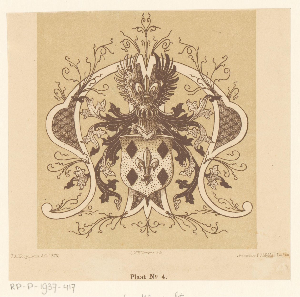 Heraldisk våbenskjold fra Van Mansvelt-familien af Cornelis Willem Hendrik Verster van Wulverhorst