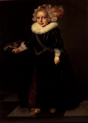 Pige iført en sort kjole med fjerhovedkjole af Cornelis de (follower of) Vos