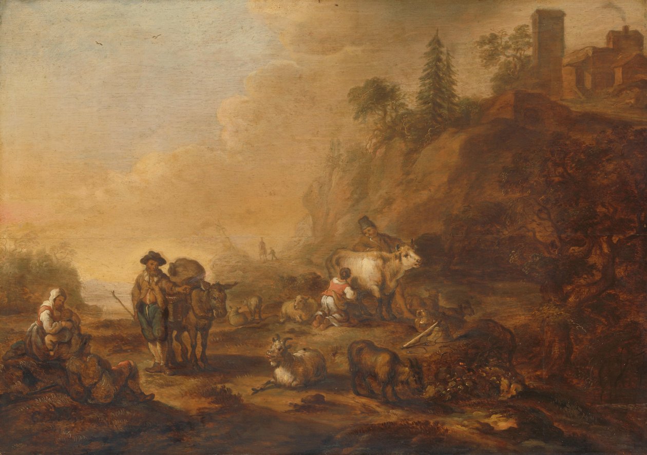 Landskab med Hyrder og deres Hove af Cornelis de Bie