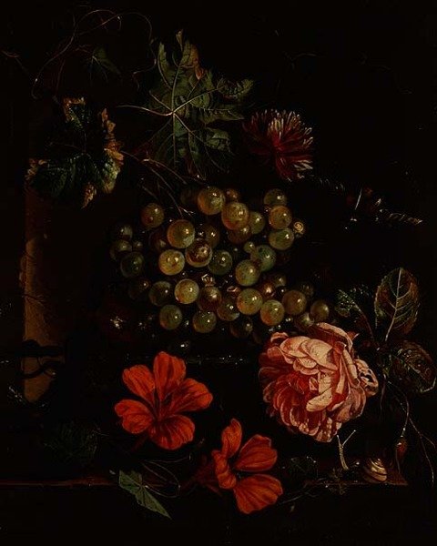 Druer og blomster med bille, snegl og firben af Cornelis de Heem