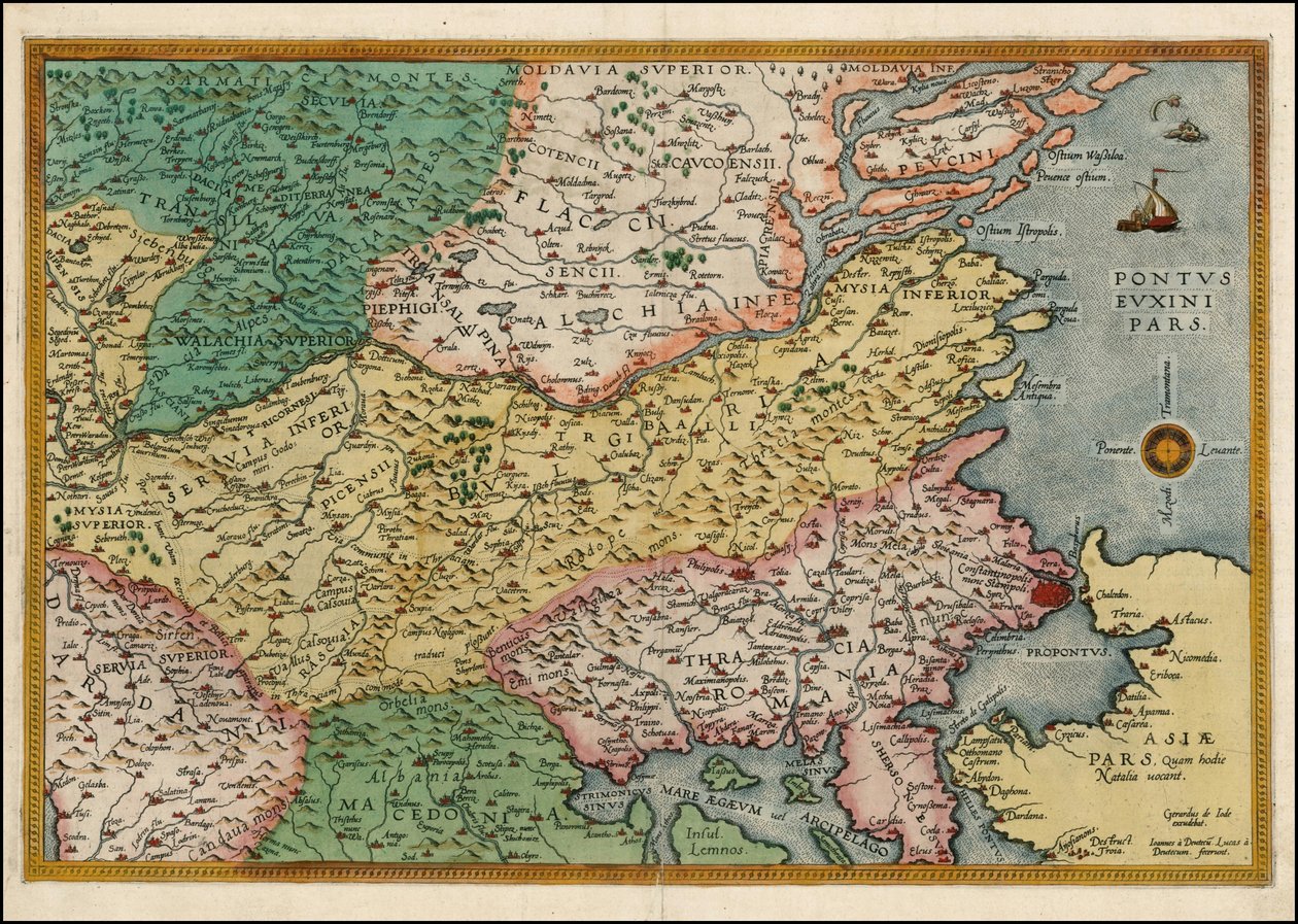 Kort fra 1593 over den østlige Balkanhalvø af Cornelis de Jode